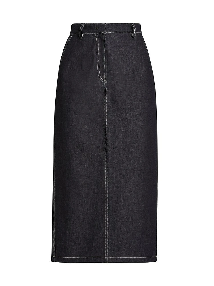 Denim High-Rise Midi-Skirt