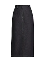 Denim High-Rise Midi-Skirt