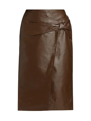 Draped Leather Pencil Skirt