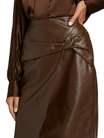 Draped Leather Pencil Skirt