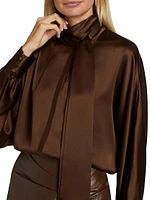 Silk Tie-Neck Turtleneck Blouse