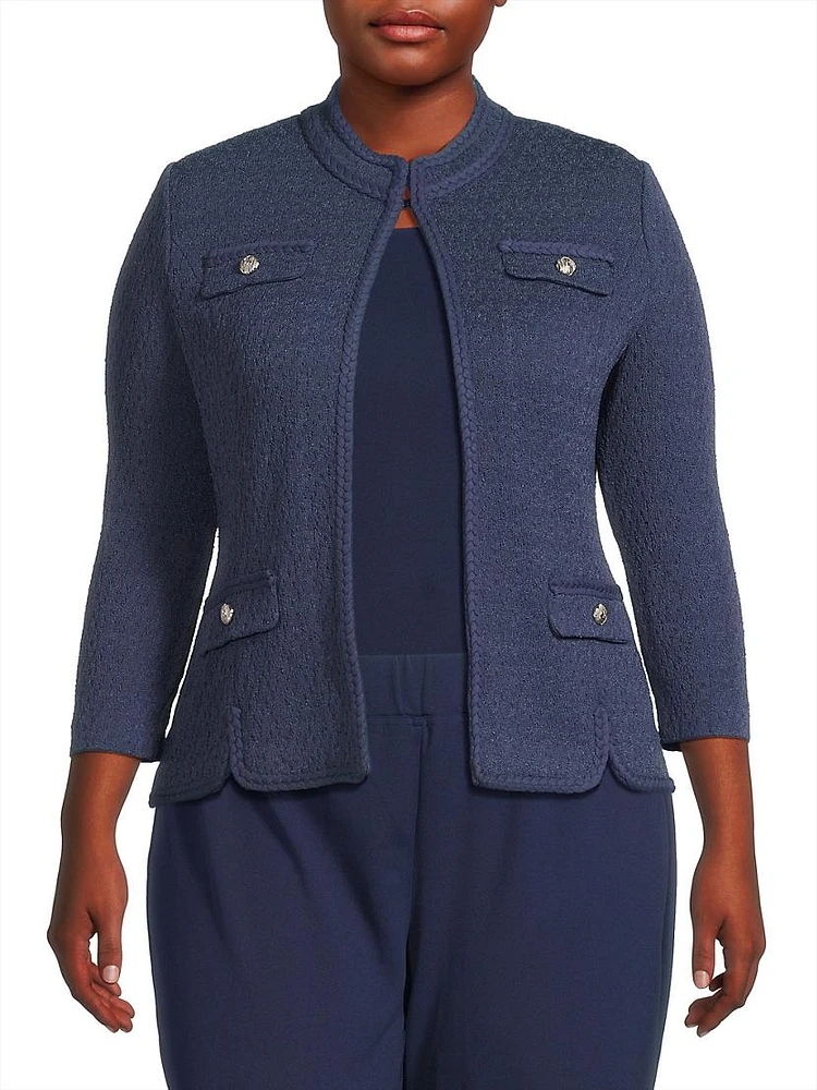 Plus Braided Pointelle-Knit Jacket