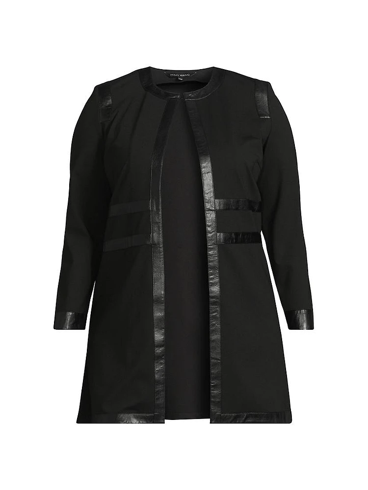 Plus Faux-Leather Trim Long-Sleeve Jacket