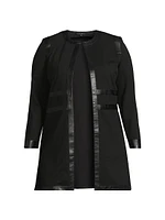 Plus Faux-Leather Trim Long-Sleeve Jacket