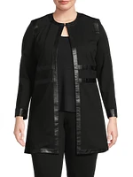 Plus Faux-Leather Trim Long-Sleeve Jacket