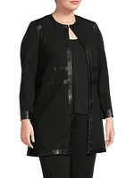 Plus Faux-Leather Trim Long-Sleeve Jacket