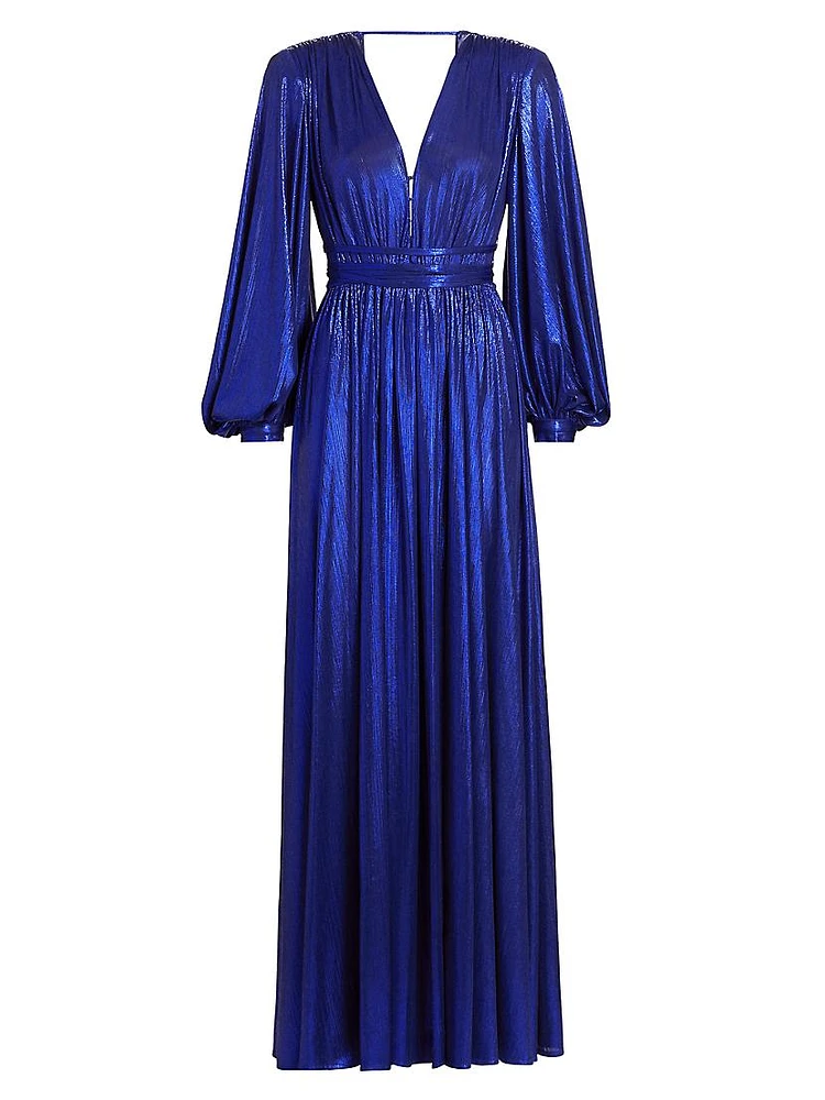 Zoe Metallic Long-Sleeve Gown