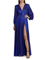 Zoe Metallic Long-Sleeve Gown