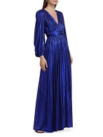 Zoe Metallic Long-Sleeve Gown