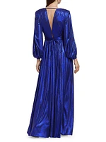 Zoe Metallic Long-Sleeve Gown