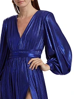 Zoe Metallic Long-Sleeve Gown