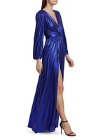 Zoe Metallic Long-Sleeve Gown