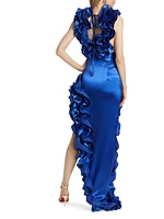 Aurora Ruffled Silk-Blend High-Low Gown