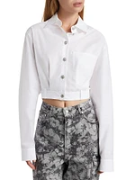 Poplin Button-Up Crop Blouse