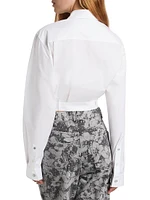 Poplin Button-Up Crop Blouse