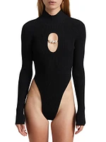 Embellished Cut-Out Ribbed Bodysuit