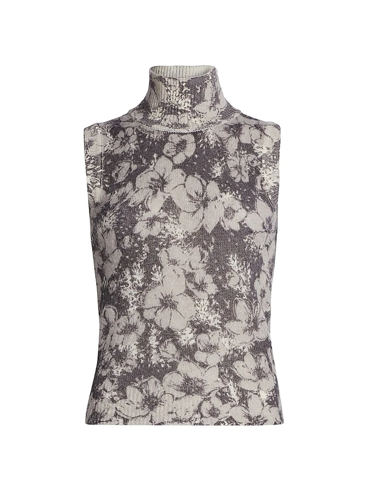 Floral Knit Turtleneck Sweater Vest