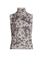 Floral Knit Turtleneck Sweater Vest