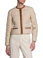 Serinde Boucle Down Jacket with Leather Trim Details