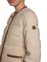 Serinde Boucle Down Jacket with Leather Trim Details