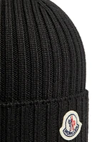 Kid's Logo Patch Wool Ribbed Beanie