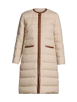 Bellette Soft Boucle Padded Long Coat with Leather Zipline