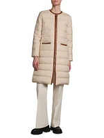 Bellette Soft Boucle Padded Long Coat with Leather Zipline