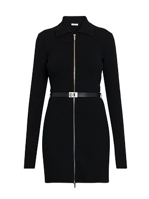 Wool-Blend Leather Belt Minidress