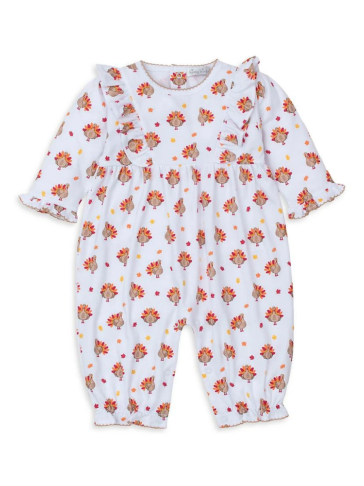 Baby Girl's Turkey Print Ruffle-Trim Coveralls