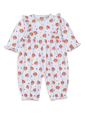 Baby Girl's Turkey Print Ruffle-Trim Coveralls