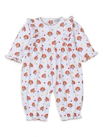 Baby Girl's Turkey Print Ruffle-Trim Coveralls