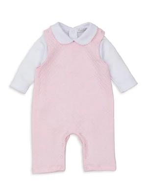 Baby Girl's Collar Bodysuit & Quilted Overalls Set