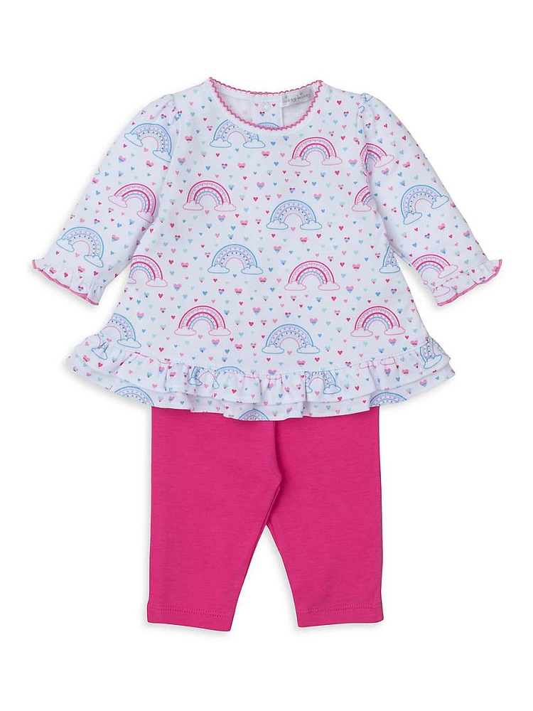 Baby Girl's 2-Piece Rainbow-Print Top & Leggings Set