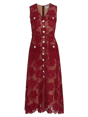 Lace Button-Front Midi-Dress