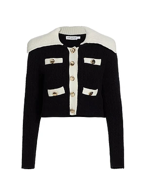 Two-Tone Gold-Tone Button Cardigan