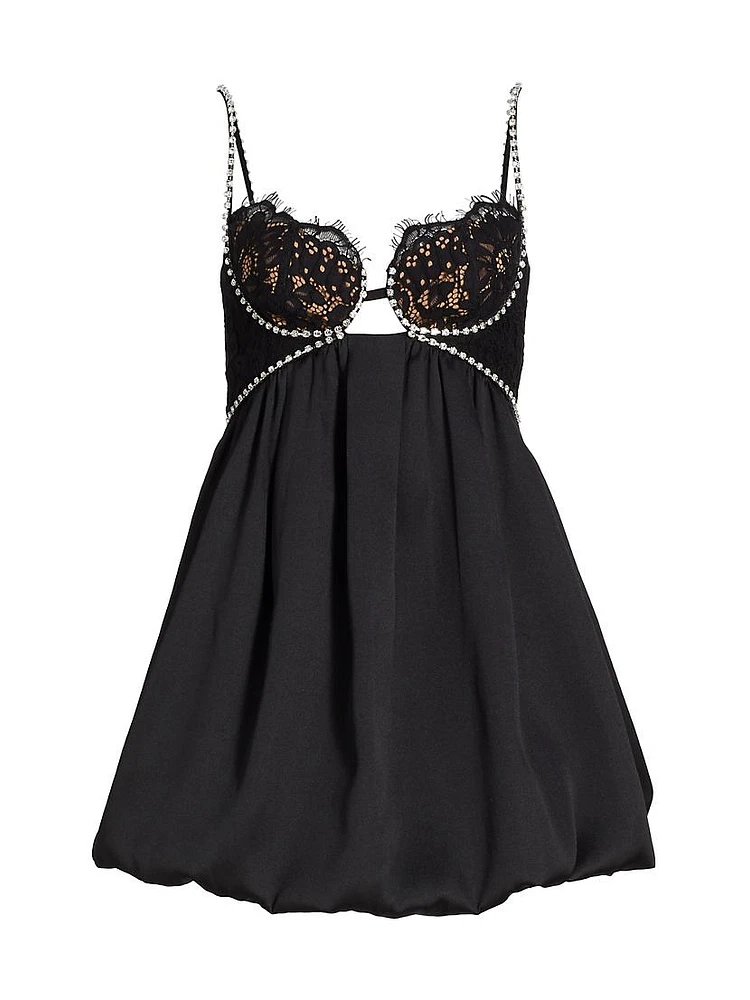 Lace & Diamante-Trimmed Minidress