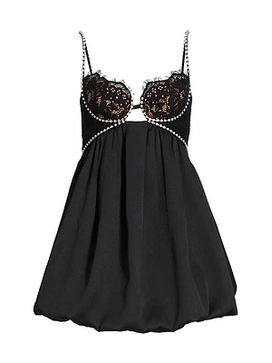 Lace & Diamante-Trimmed Minidress