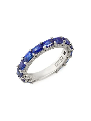 Classic Crescent RoyalT Platinum, Blue Sapphire & 0.21 TCW Diamond Eternity Band