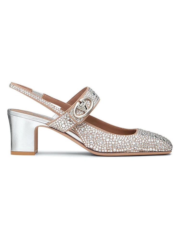 Mary Jane VLogo Locker Slingback Pumps with 60MM Crystals