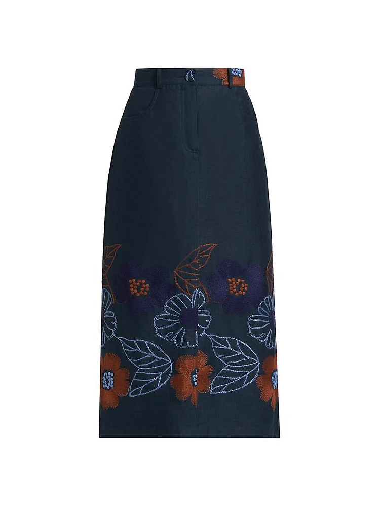 Layan Floral Embroidered Midi-Skirt