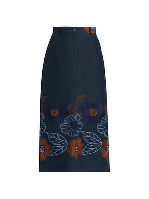 Layan Floral Embroidered Midi-Skirt