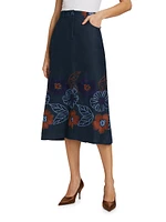 Layan Floral Embroidered Midi-Skirt