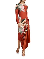 Ananya Floral Draped Midi-Dress