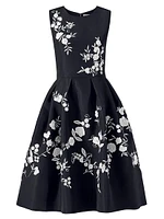 Silk Embroidered Fit & Flare Midi-Dress