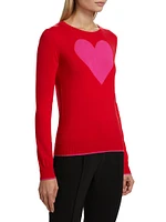 Virgin-Wool Intarsia Heart Crewneck Sweater