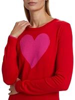 Virgin-Wool Intarsia Heart Crewneck Sweater