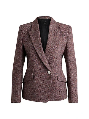 Regular-Fit Jacket Herringbone Tweed Blended with Silk