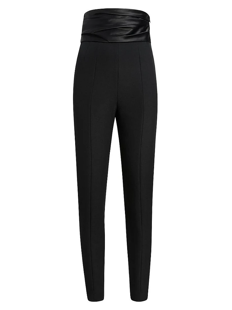 Lenro Ruched High-Waist Straight-Leg Pants