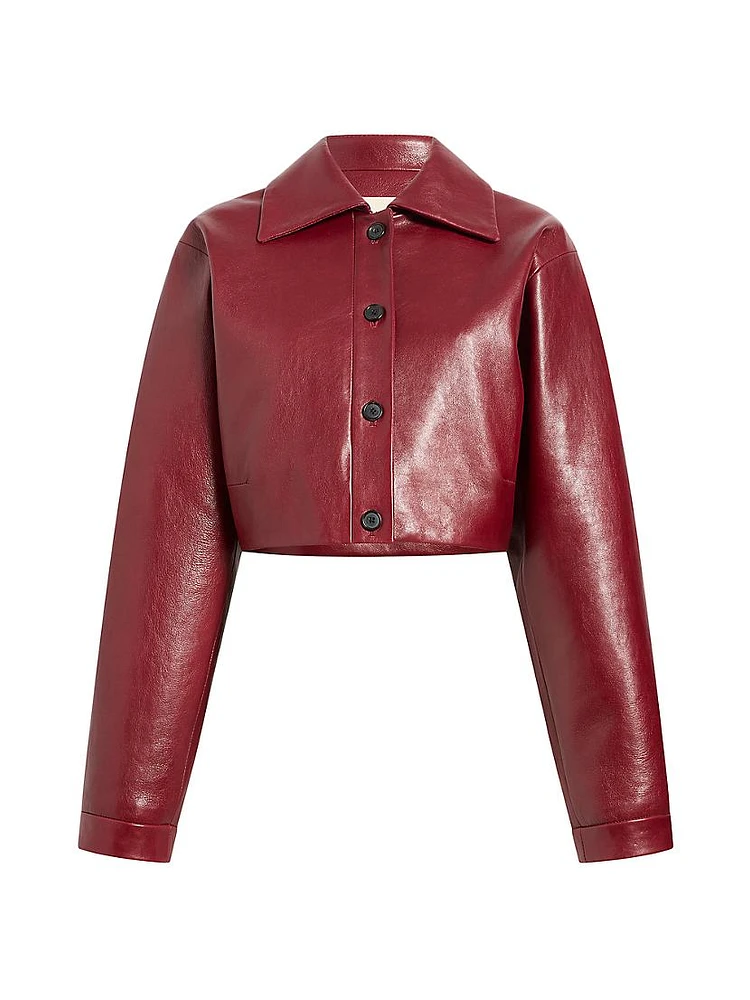 Sue Leather Cropped Button-Front Jacket