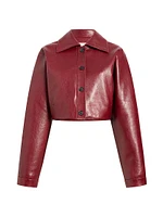 Sue Leather Cropped Button-Front Jacket